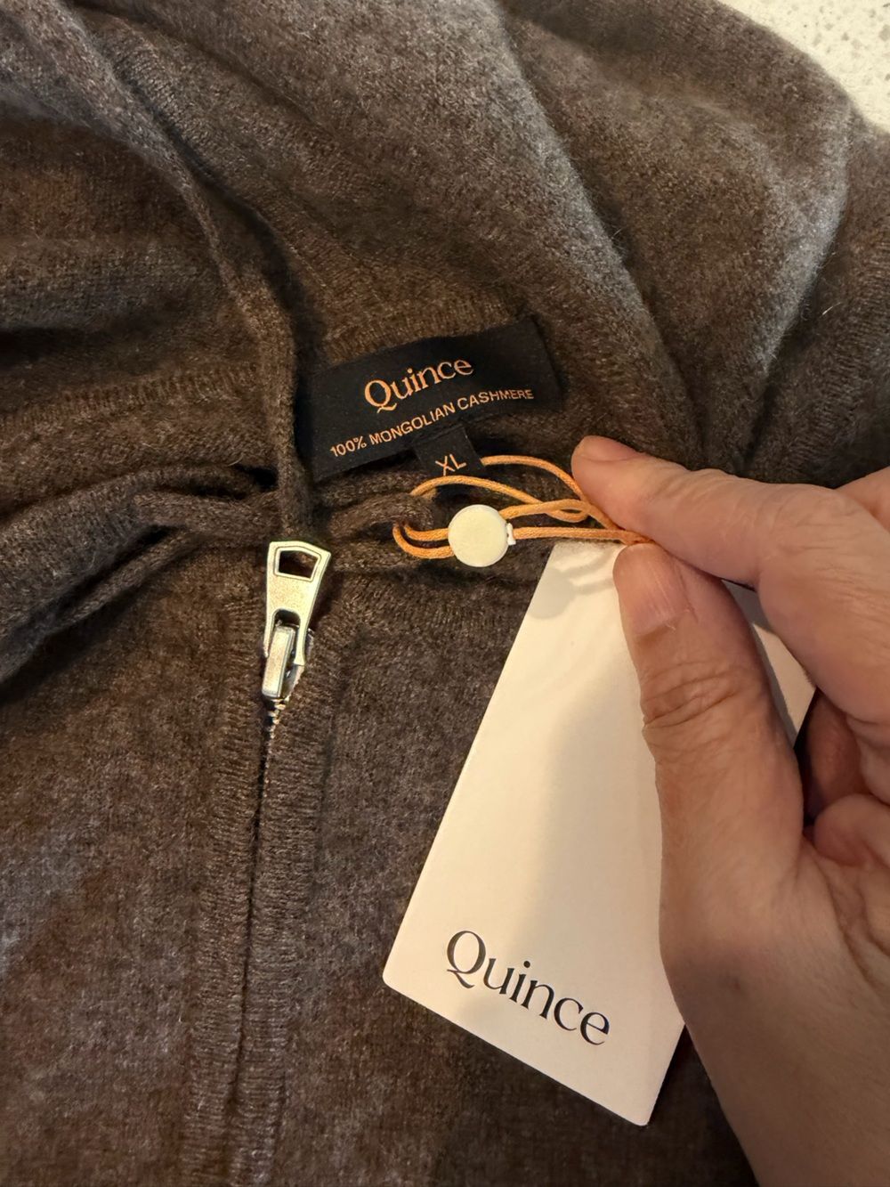 Quince Women Mongolian Cashmere Full-Zip Hoodie Brown Sleeved Top XL - Picture 7 of 7